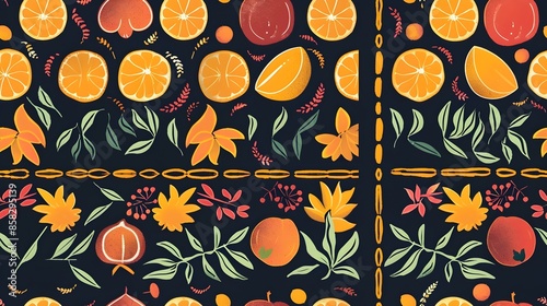 Wallpaper Mural Vibrant Autumn Foliage Pattern with Oranges,Leaves and Floral Ornaments Torontodigital.ca