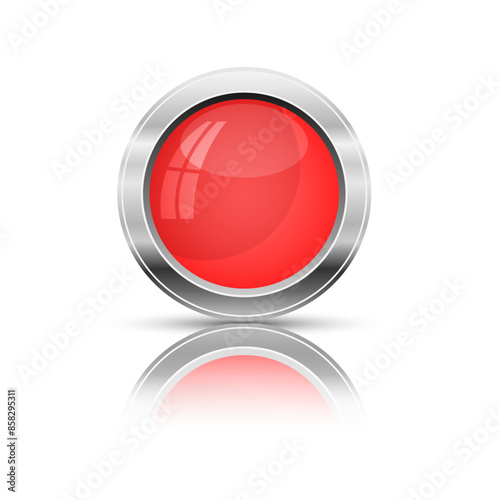 Glossy shiny  red round button with metal frame 