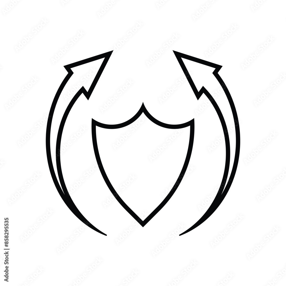 security shield with two arrows. Logo or icon. outline design style. Suitable for data protection designs, presentations, reports, icons etc. vector design template security shield with two arrows. Logo or icon. outline design style. Suitable for data protection designs, presentations, reports, icons etc. vector design template