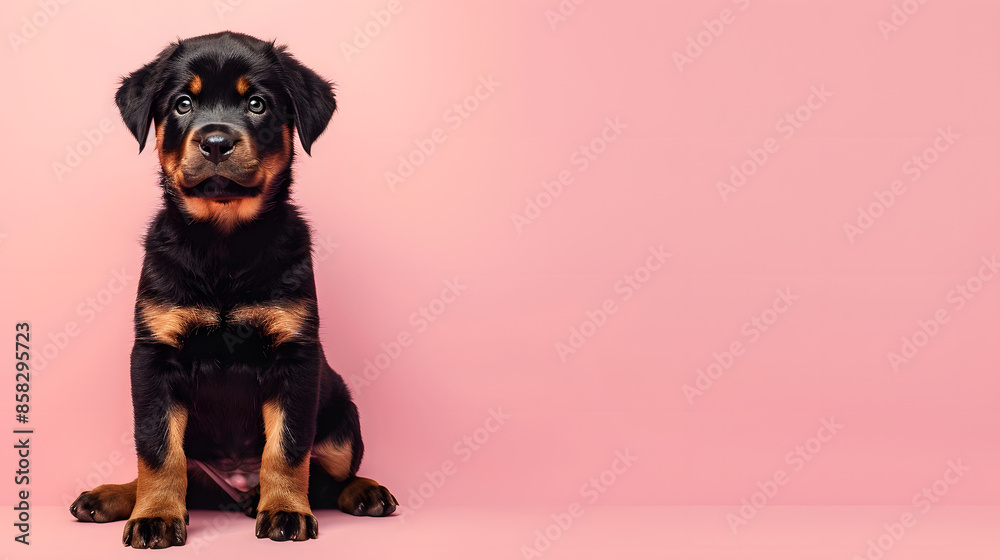 Adorable Rottweiler Puppy with Pink Background.. Adorable Rottweiler Puppy with Pink Background..