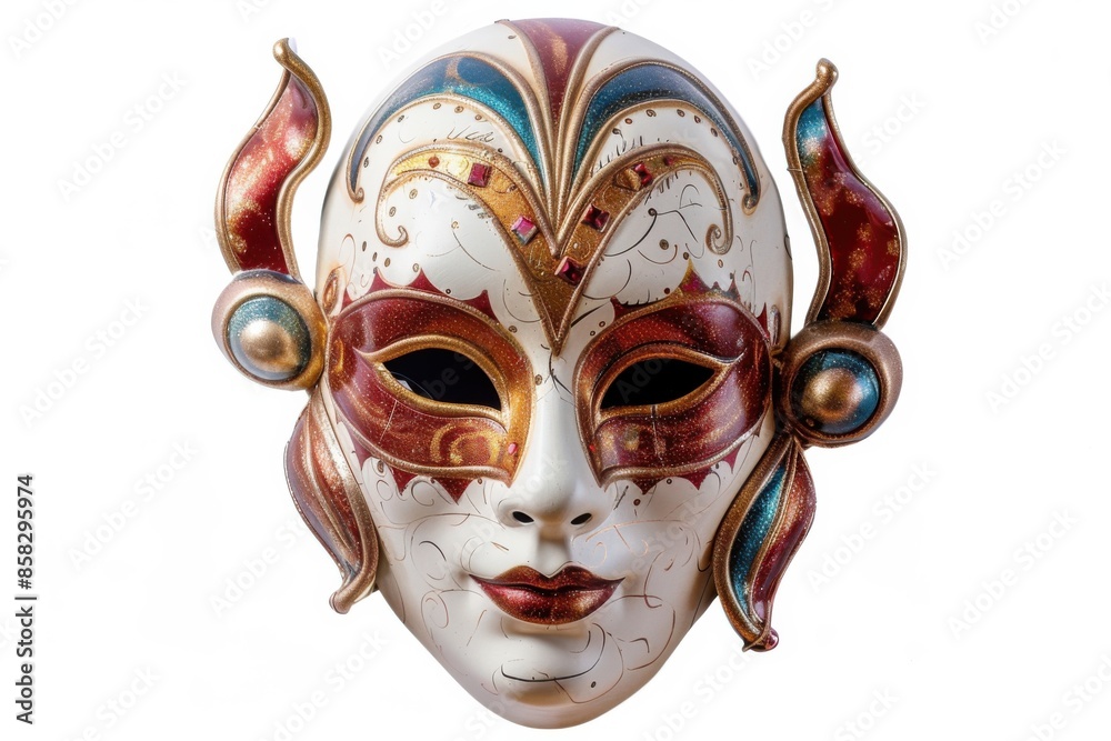 Mask Isolated On White. New Year's Carnival Venetian Face Mask in Italy Mask Isolated On White. New Year's Carnival Venetian Face Mask in Italy