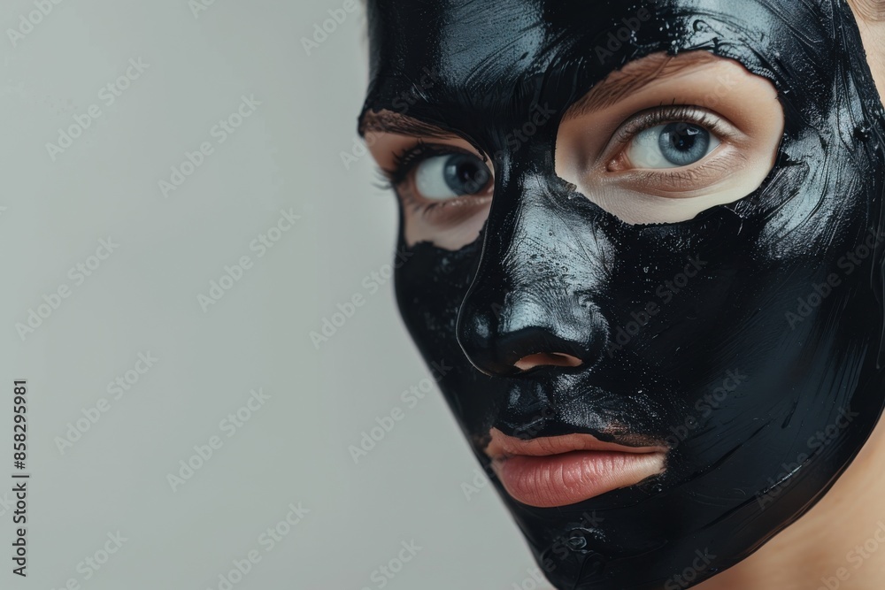 Black Mask. Beautiful Adult Caucasian Woman with Charcoal Mask for Beauty Care Black Mask. Beautiful Adult Caucasian Woman with Charcoal Mask for Beauty Care
