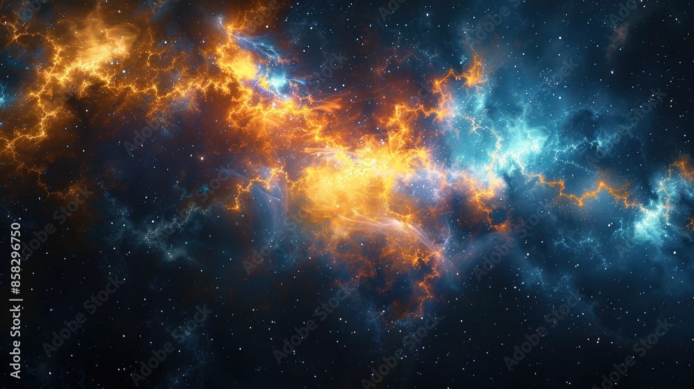 Abstract cosmic nebula with swirling clouds of orange and blue gas. Abstract cosmic nebula with swirling clouds of orange and blue gas.