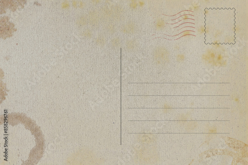 Backside of old postcard with dirty stain
