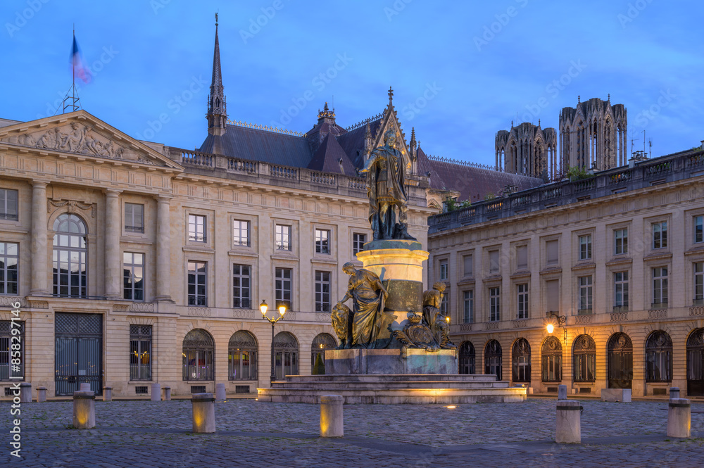 Beautiful Evening View of Place Royale in Reims - France