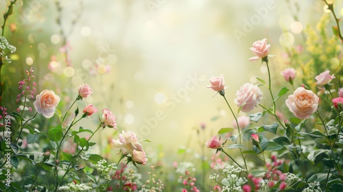 Fototapeta Naklejka Na Ścianę i Meble -  A serene garden scene with blooming roses