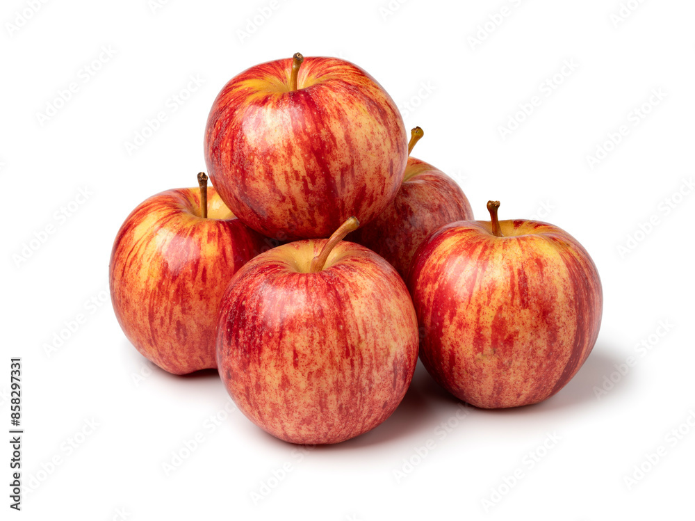 Heap of ripe red Royal Gala apples isolated on white background close up Heap of ripe red Royal Gala apples isolated on white background close up