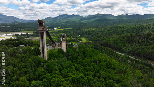 Εκτύπωση καμβά Aerial view of Olympic ski jumps in Lake Placid, New York