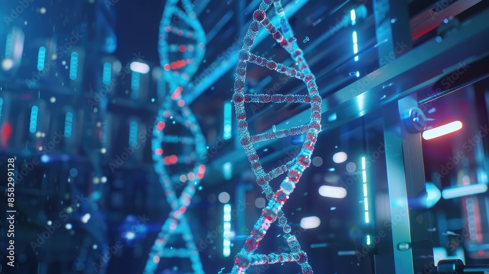 Fototapeta premium Research medical DNA lab science biotechnology scientist laboratory clinic medicine chemistry. Medical analysis DNA research equipment technology test Generative Ai