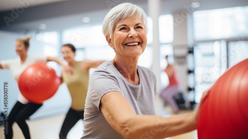 old senior woman doing sports in a gymnastics studio