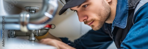 Plumber installing a water supply system © Wolfilser