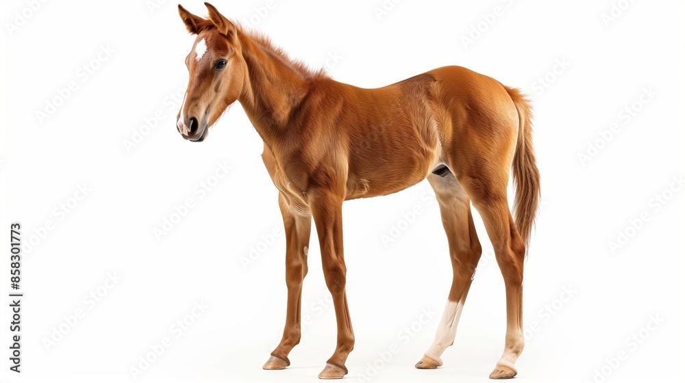 Fototapeta premium portrait of a horse foal isolated over white background