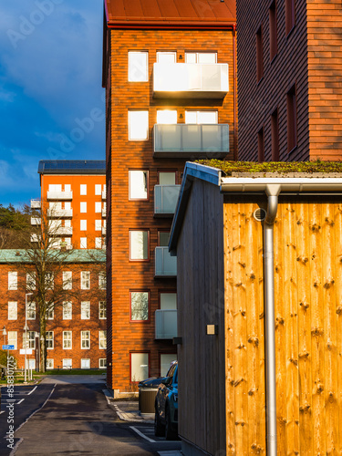Modern Brick Apartments in a Residential Area of Gothenburg, Sweden photo