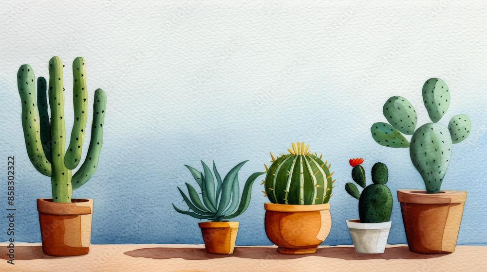 A row of vibrant potted cacti, symbolizing drought-resistant solutions for summer heat challenges and water conservation A row of vibrant potted cacti, symbolizing drought-resistant solutions for summer heat challenges and water conservation