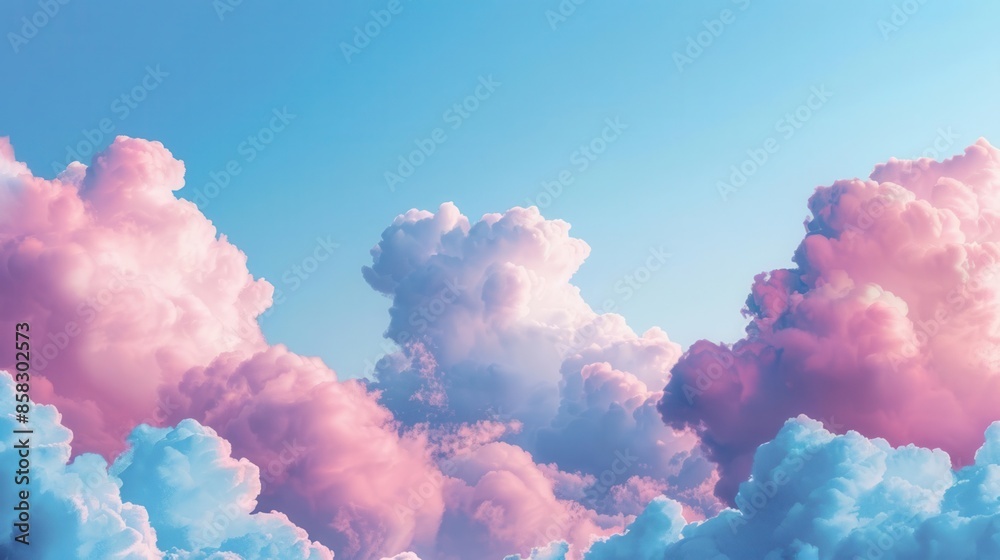Surreal sky filled with fluffy cotton candy clouds in shades of pink and blue, drifting across a tranquil azure expanse, creating a delightful and imaginative skyscape Surreal sky filled with fluffy cotton candy clouds in shades of pink and blue, drifting across a tranquil azure expanse, creating a delightful and imaginative skyscape
