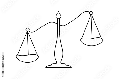 Balance scale line drawing, One continuous line drawing of law balance and scale of justice.
