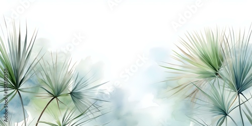 Soft watercolor background with saw palmetto botanical view on clean white. Concept Soft Watercolor, Saw Palmetto, Botanical View, White Background, Nature Inspiration photo