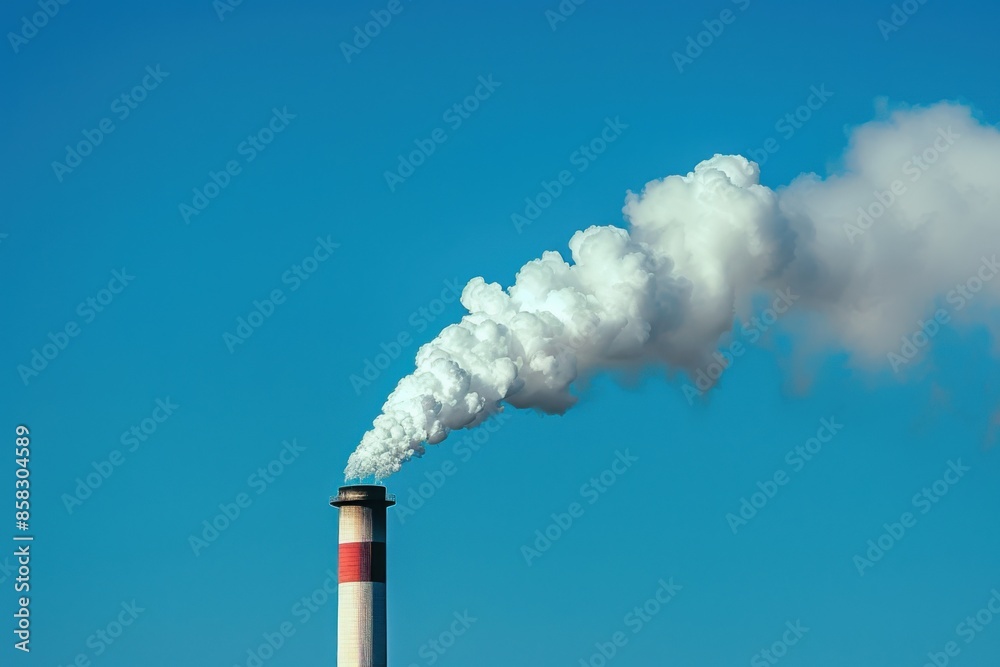 Smoke Stack. Industrial Chimney of Coal Power Plant Emitting Plume of Smoke on Blue Sky Background Smoke Stack. Industrial Chimney of Coal Power Plant Emitting Plume of Smoke on Blue Sky Background