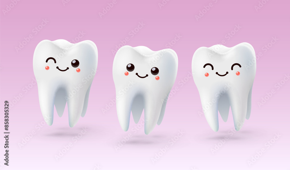 Tooth emoji white, 3D illustration of a tooth on a light background. Vector illustration Tooth emoji white, 3D illustration of a tooth on a light background. Vector illustration