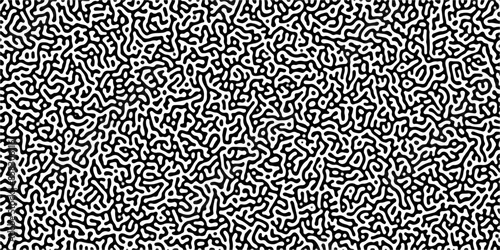 Turing reaction diffusion monochrome seamless pattern with chaotic motion. Linear design with biological shapes. Organic lines in Memphis. abstract truing organic wallpaper background.