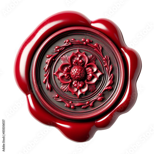 Postage red wax seal scroll stamp sign with flower design isolated on transparent background PNG Image