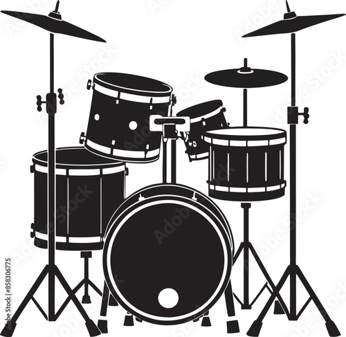 drum kit set illustration black and white