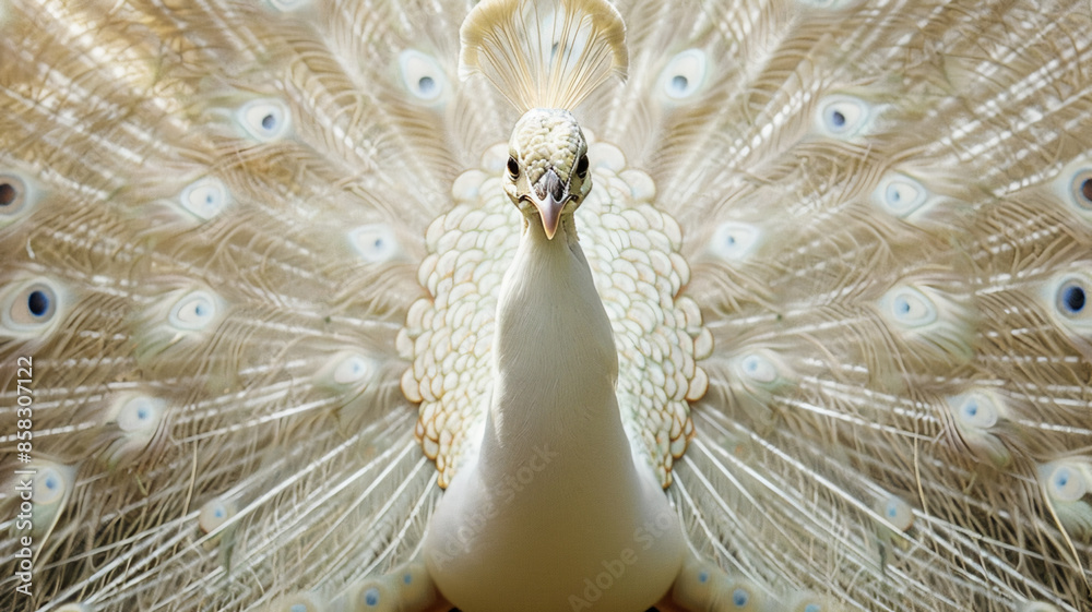 Obraz premium Impressive Displaying male white peacock, AI Generative.
