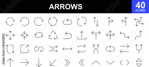 Linear arrow icons set. Collection different arrows sign. Arrow for the website and app. Set of flat icon, signs, symbols arrow for interface design, web design, apps and more