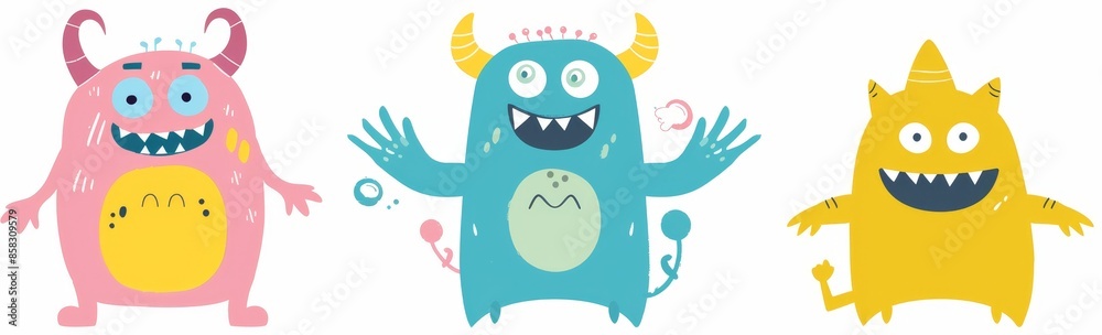 Several monsters. Happy Halloween. Kawaii cartoon funny boo character. Colorful silhouette monsters. Different masks. Teeth, eyes, and hands. Flat design. White background. Vector. Several monsters. Happy Halloween. Kawaii cartoon funny boo character. Colorful silhouette monsters. Different masks. Teeth, eyes, and hands. Flat design. White background. Vector.