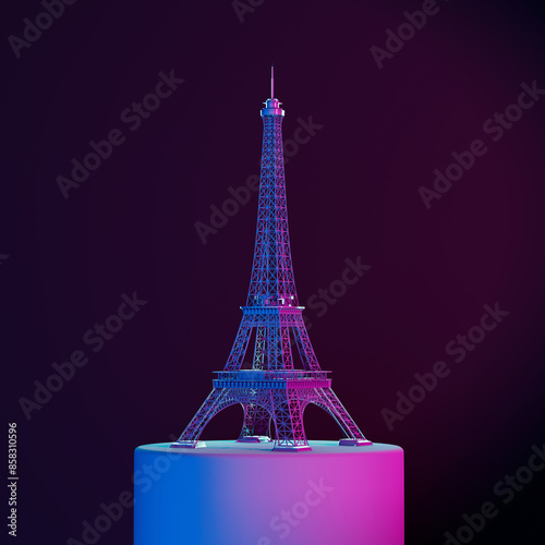 Canvas Print Abstract Eiffel Tower Building on a Pedestal in Neon Light