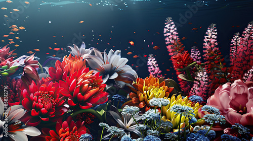 Exotic sea flowers and plants background © Victoria Andrievska