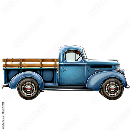 Vintage Blue Pickup Truck Illustration photo