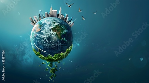 Sustainable Global City of the Future with Nature and Technology photo