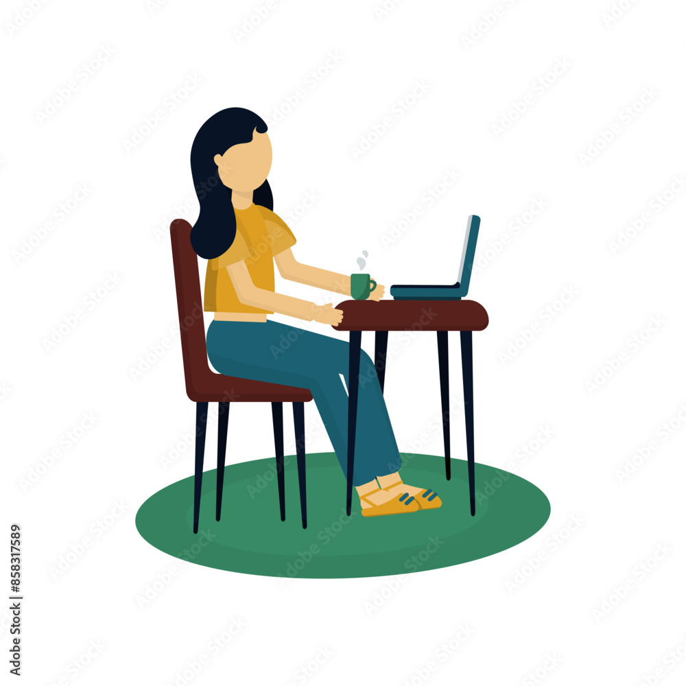 Girl sitting at a table using a computer
Girl sitting at a table using a computer