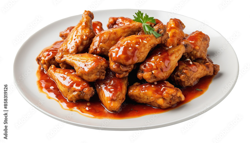 Tempting Chicken Wings with Enticing Sauce, Presented on White Tempting Chicken Wings with Enticing Sauce, Presented on White