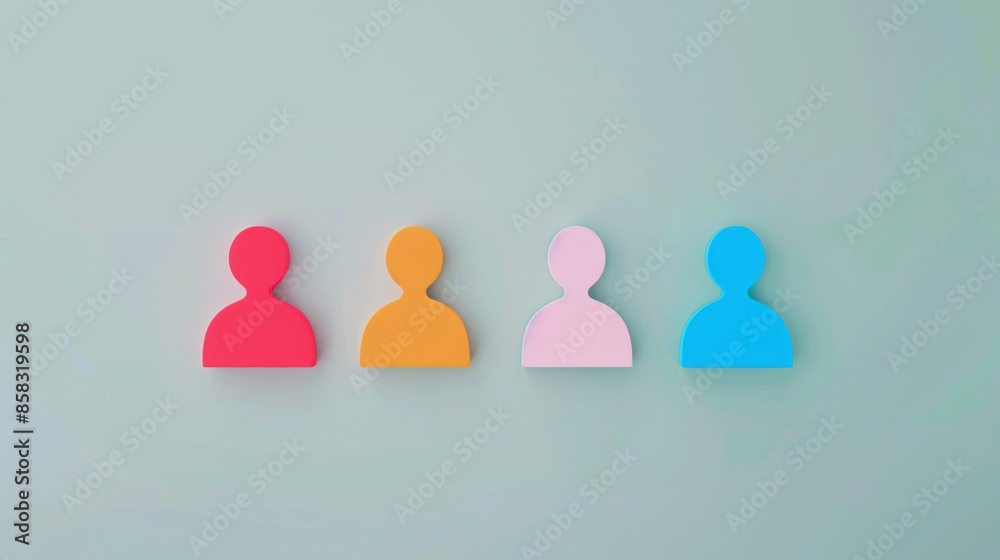 Colorful silhouettes of person icons in a row on a pastel background. Concept of diversity, inclusion, and teamwork. Colorful silhouettes of person icons in a row on a pastel background. Concept of diversity, inclusion, and teamwork.