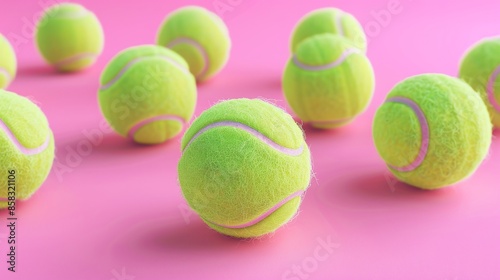 A collection of tennis balls on a pink background By ink drop © Екатерина Чумаченко
