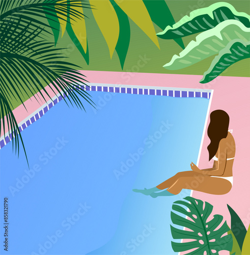 Woman relaxes on the pool