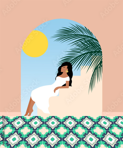 Woman relaxes on the stairs