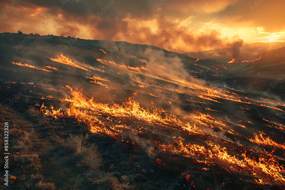 Wildfires consume vast landscapes, fueled by dry conditions and strong winds, leaving trails of destruction in their wake. Wildfires consume vast landscapes, fueled by dry conditions and strong winds, leaving trails of destruction in their wake.