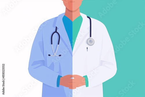 Illustration of a doctor with stethoscope and lab coat, symbolizing healthcare, medical practice, and professional expertise.