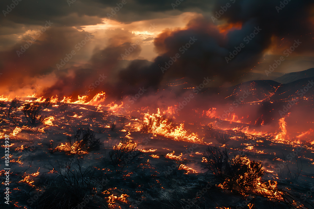 Wildfires consume vast landscapes, fueled by dry conditions and strong winds, leaving trails of destruction in their wake. Wildfires consume vast landscapes, fueled by dry conditions and strong winds, leaving trails of destruction in their wake.