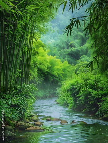 In a peaceful bamboo forest, nature whispers tranquility