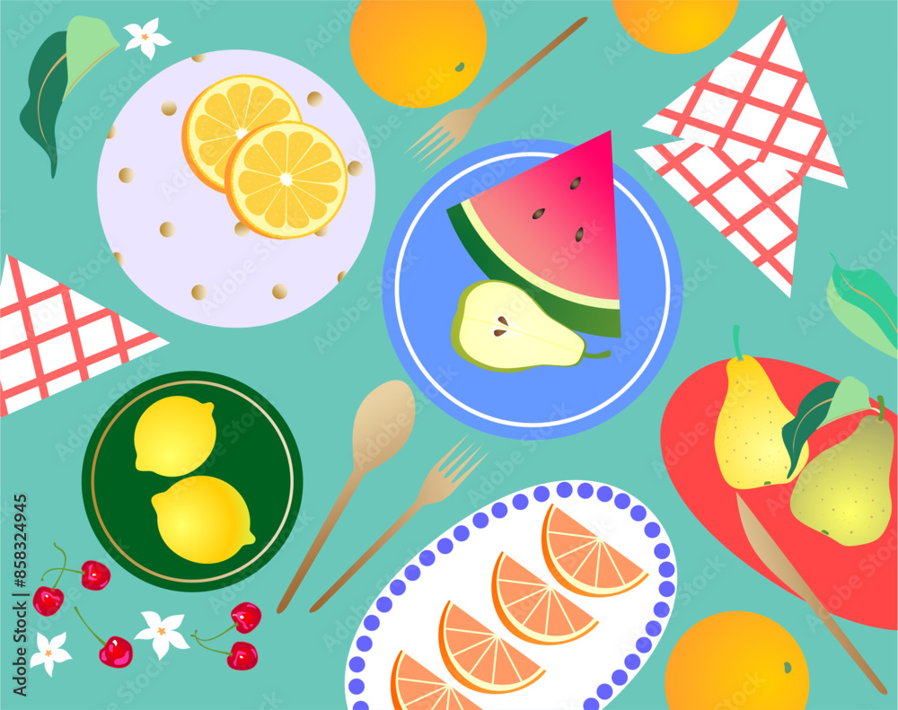 Fruit on plates Fruit on plates