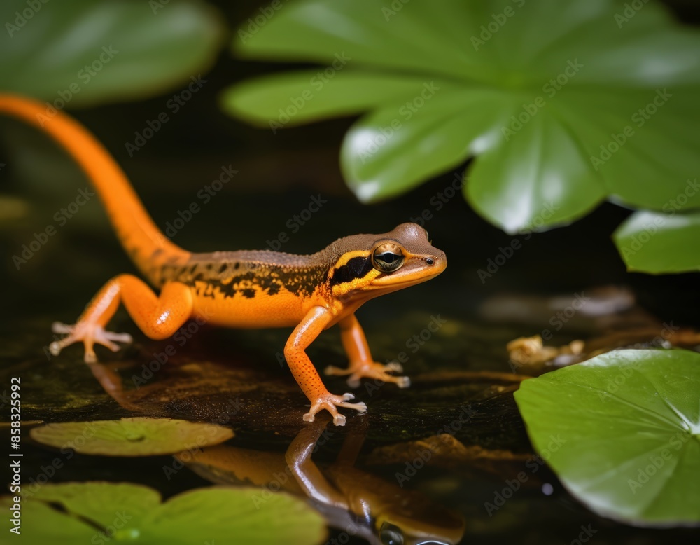 Fototapeta premium A colorful lizard in a pond