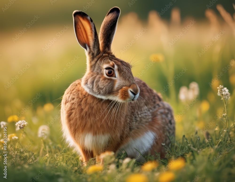 Fototapeta premium A Rabbit in a Field of Flowers