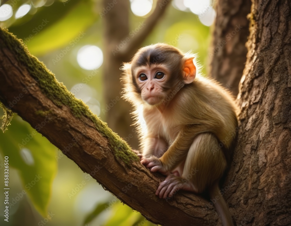 A Monkey Sitting on a Tree Branch A Monkey Sitting on a Tree Branch