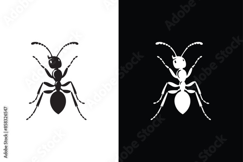 Ant vector icon silhouette on Black and White Vector Background