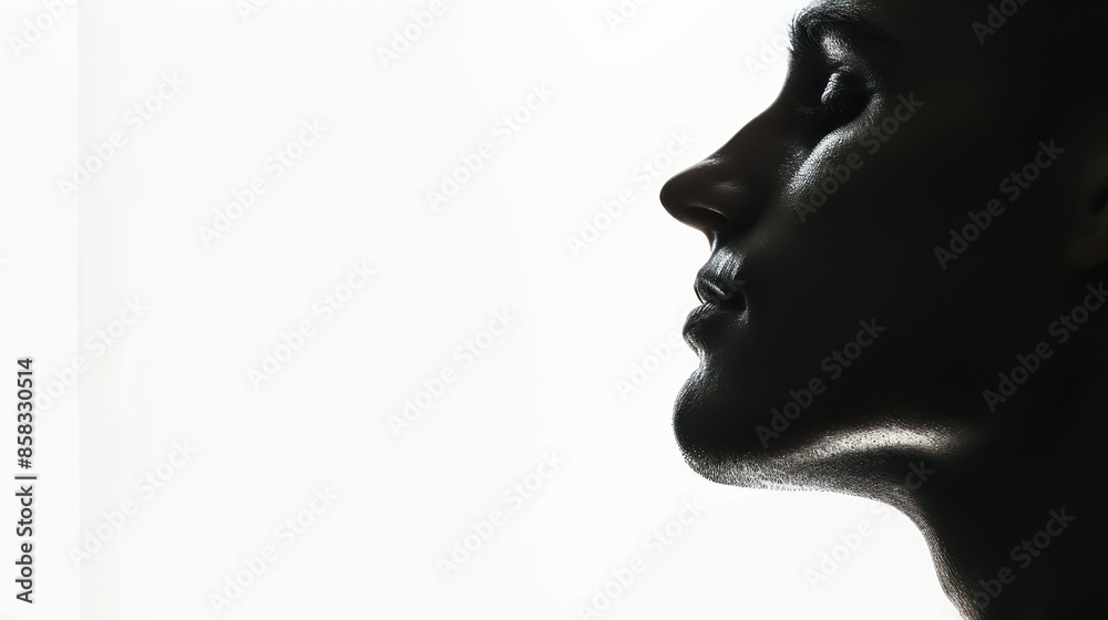 A human face in profile against a plain white background, with plenty of empty space for adding text or graphics full body on white background A human face in profile against a plain white background, with plenty of empty space for adding text or graphics full body on white background