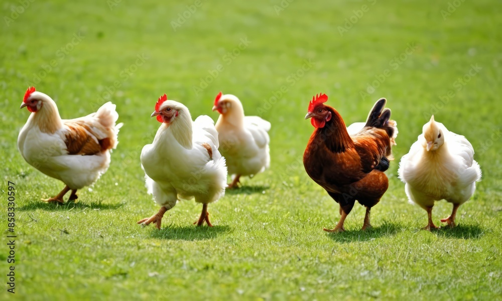 Fototapeta premium Chicken Walking in the Grass